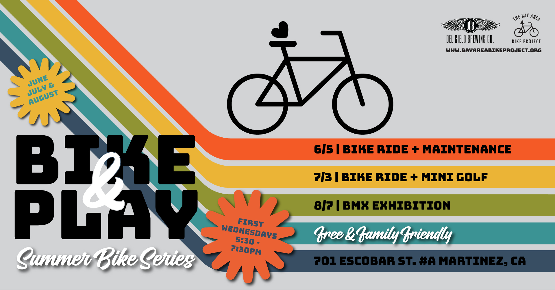 bike and play family bike series forst wednesdays in june july and august 5:30-7:30PM