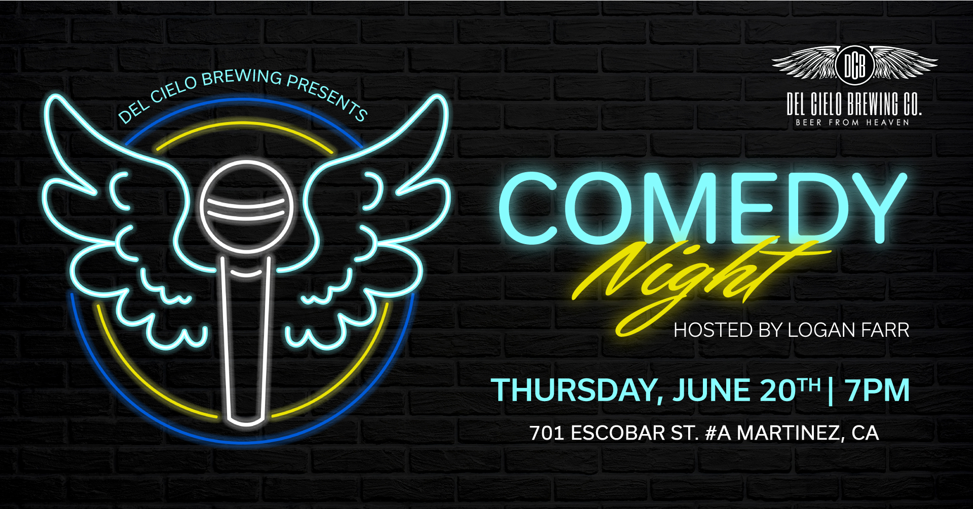 comedy night june 20th hosted by logan farr at 7PM