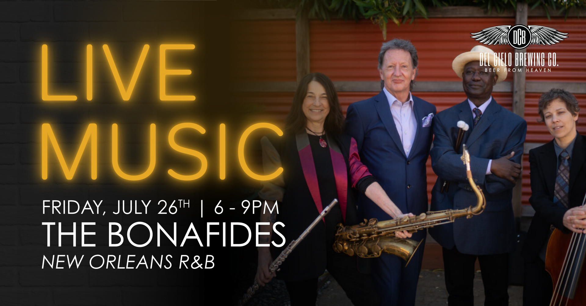 live music the bonafides new orleans r&b 6-9PM july 26th