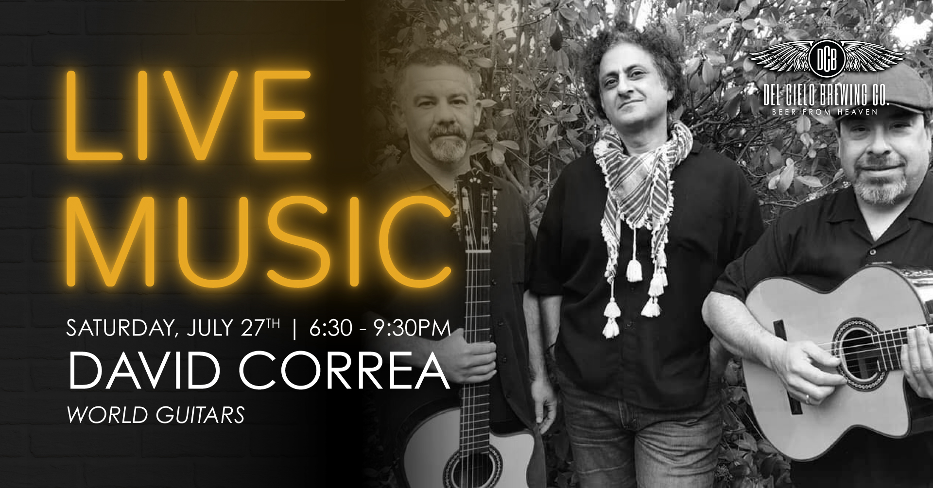 david correa live music. world guitars july 27th 6:30pm to 9:30PM