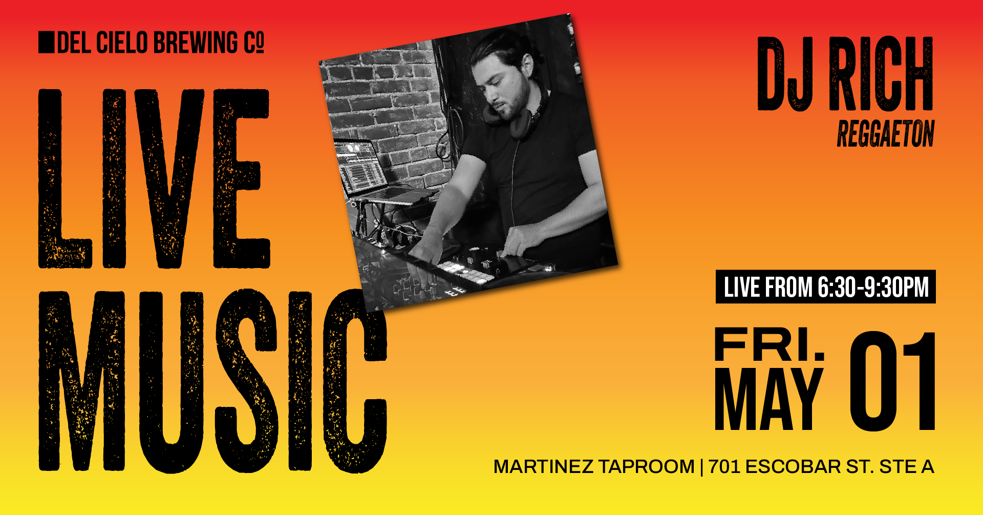 DJ rich spinning reggaeton on May 1st in MTZ at 6:30PM