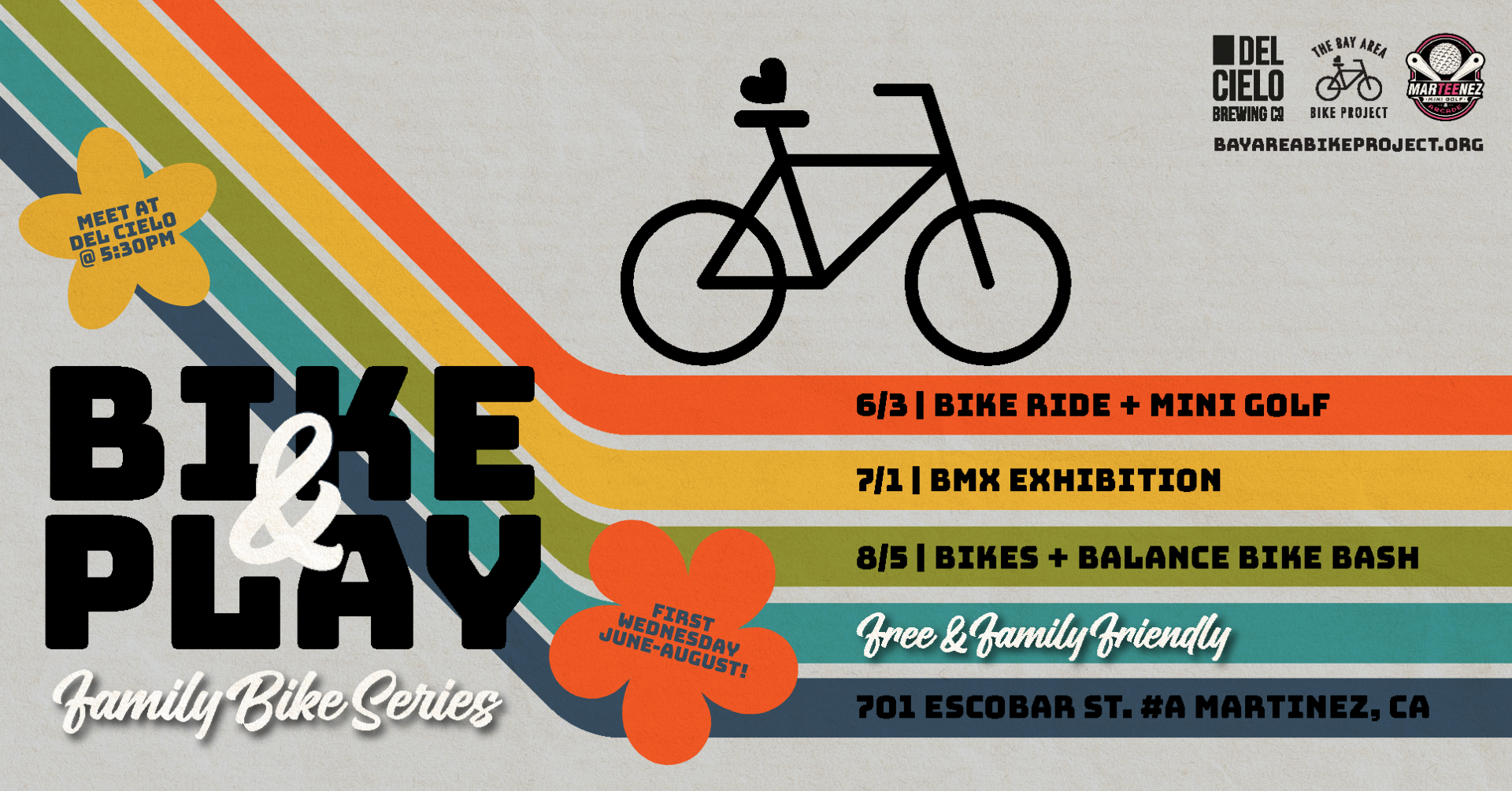 Bike & Play Family Bike Series First Wednesdays June-August at 5:30PM