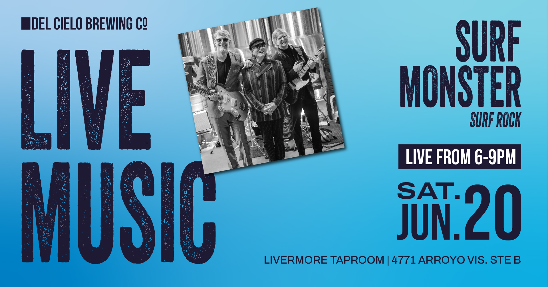 surf monster surf rock band in LVM on june 20th at 6PM