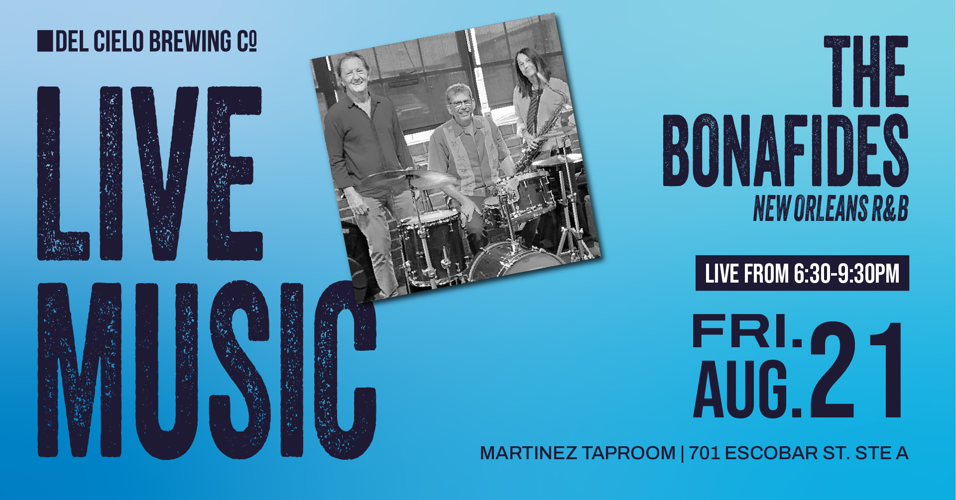 The Bonafides NOLA R&B in MTZ on 8/21 6:30pm